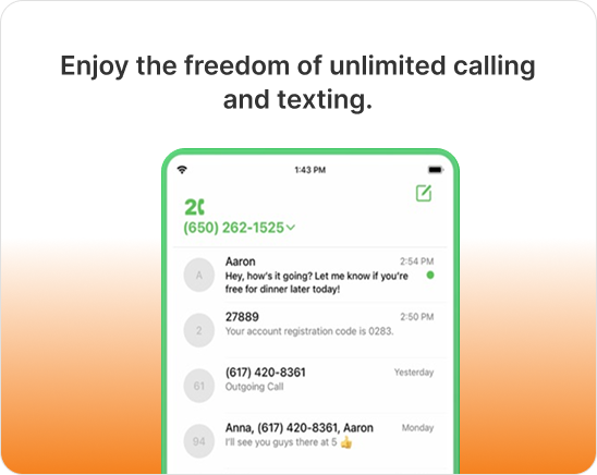 Second Line 2nd Phone Number - Product Interface